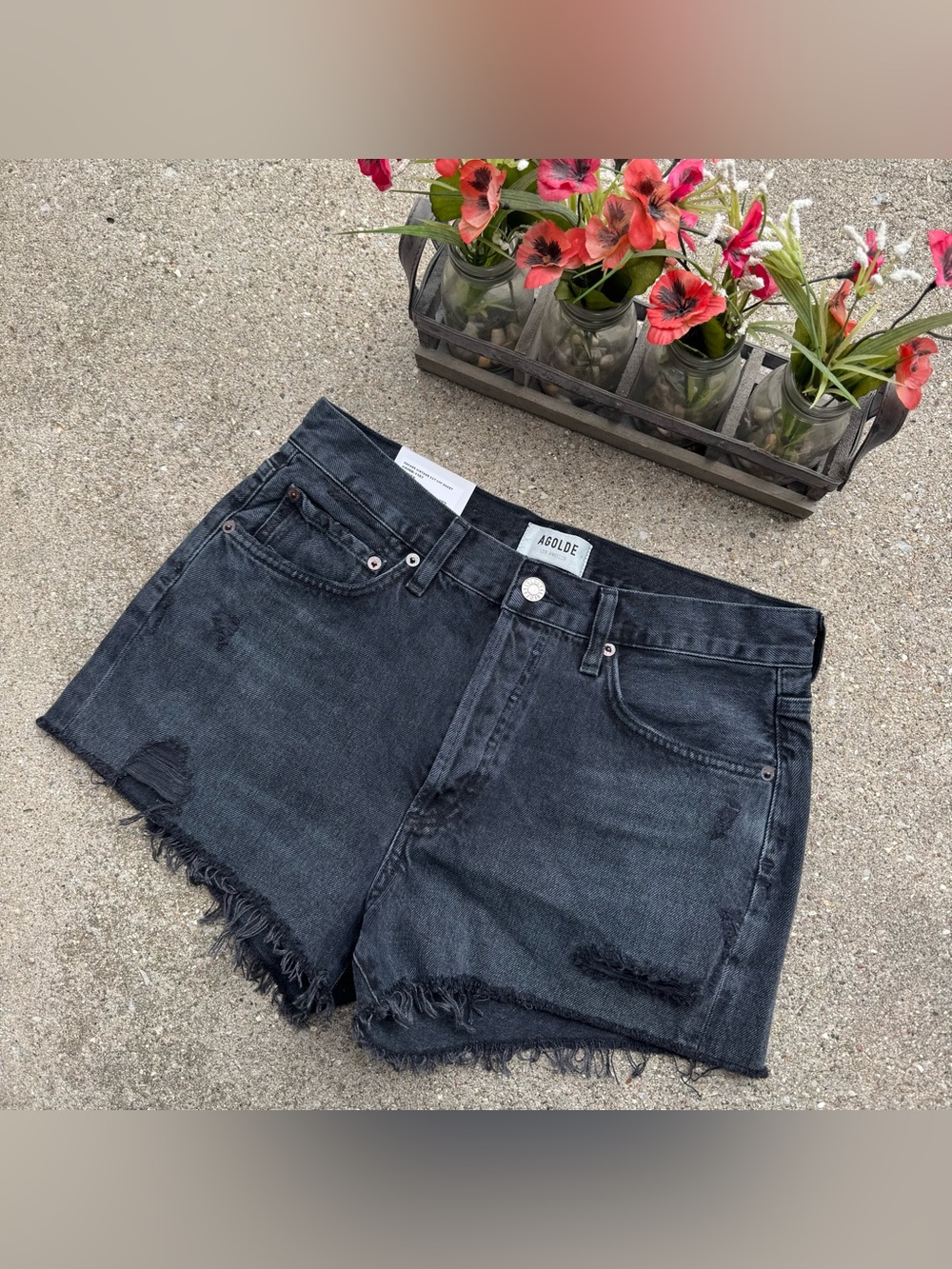 NWT Agolde Black High Rise Distressed Jean Shorts Size 27